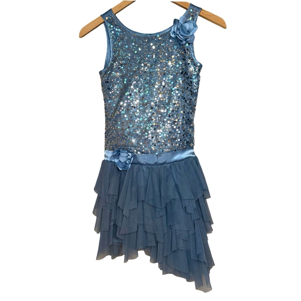 BISCOTTI Blue Sequin Tiered Special Occasion Dress Fancy Party Size 12